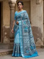 Madhubani print saree with radiant and shiny zari border urbanity and along with blouse piece